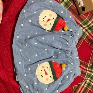 Mini Boden Light Blue Skirt with Snowman Appliqués